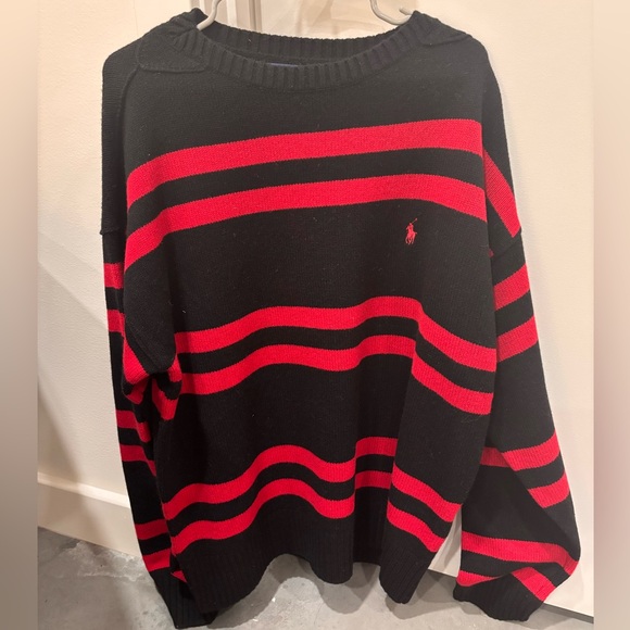 Men’s Ralph Lauren Red and Black Striped Wool Sweater Size XL New Without Tag - Picture 6 of 10